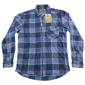 VTG 1946 Mens Blue Plaid Full Zip Fleece Shirt Jacket Size Medium New With Tags